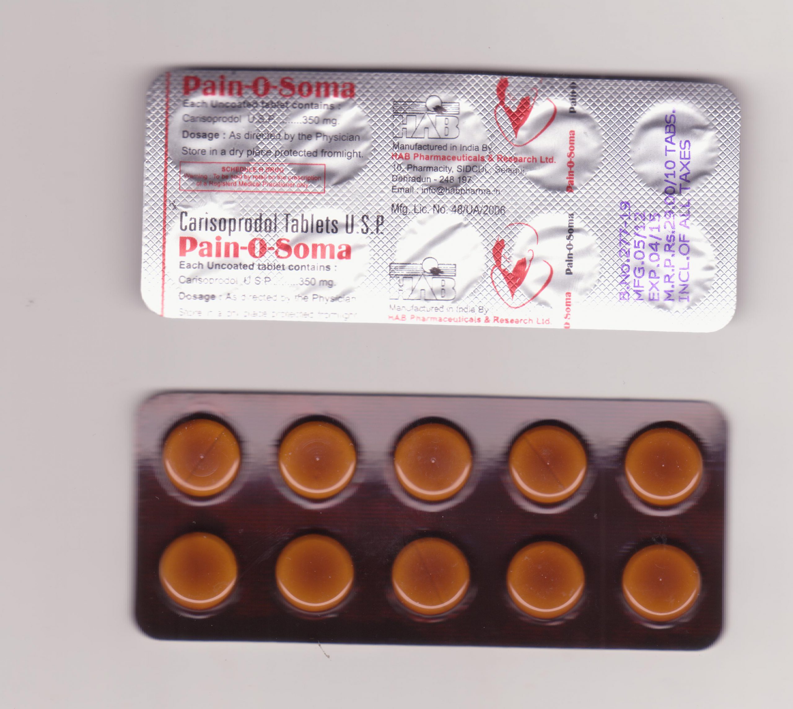PAIN O SOMA 350 MG Tablet - (carisoprodol) UPTO 28% on 360 Pills